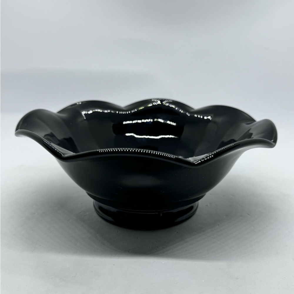 Vintage Black Amethyst Scalloped Pedestal Bowl